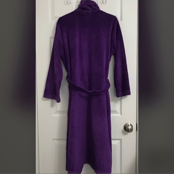 Sentiments Dark Purple Long Sleeve Soft Bath Robe M Pockets Waist Tie Belt - Picture 2 of 3